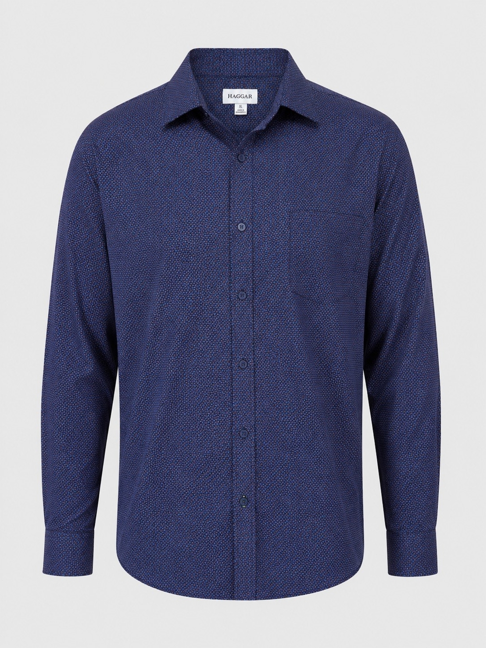 Haggar Men’s XL Blue Geometric Print Long Sleeve Button Down Shirt 100% Cotton